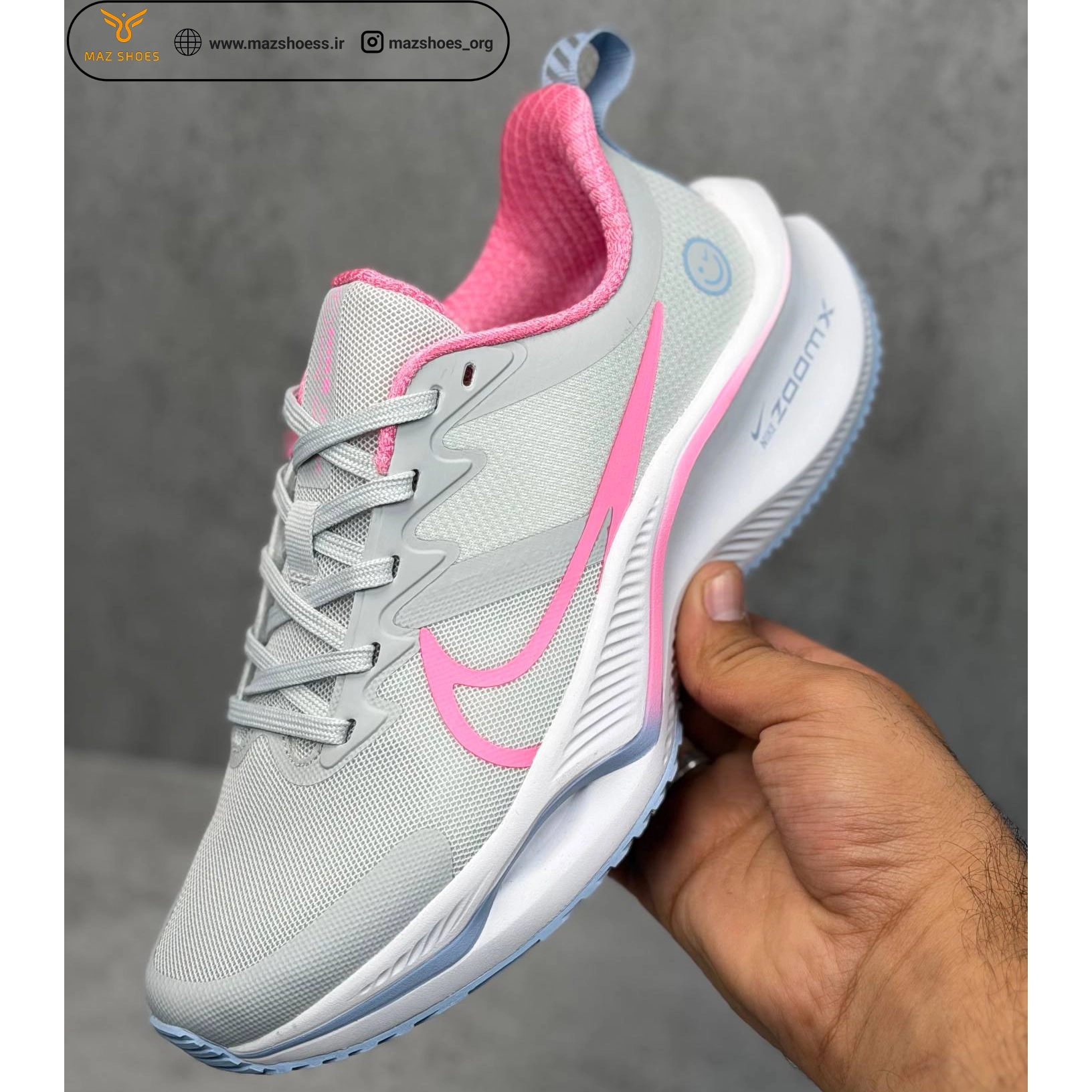 کفش زنانه نایک زوم ایکس لبخندی Nike ZoomX Smiley رانینگ حرفه‌ای طوسی صورتی